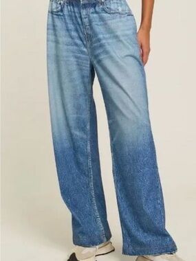 Wide-Leg Ombre Denim Pants in Light Blue
